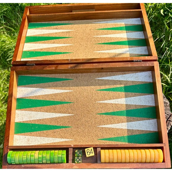 Other - vintage Drueke Bluechip wood cork & Bakelite backgammon set board 50s